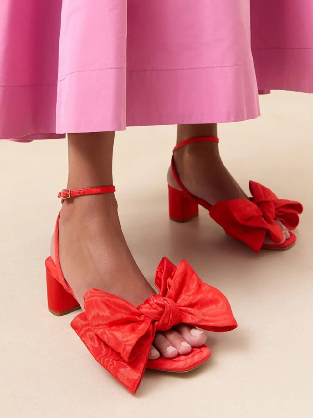 LOEFFLER RANDALL Carmen Bow SANDALS Size 8.5 Red Block Heel Ankle Strap NEW $350